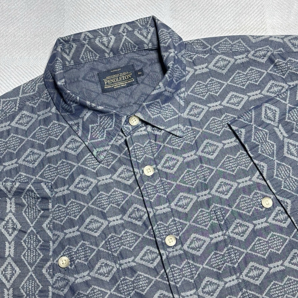 Pendleton Blue Aztec Western Jacquard Print Button‎ Up Shirt Men's Size XL